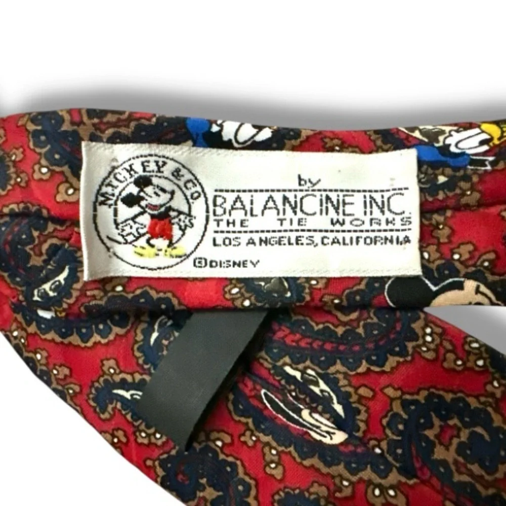 Vintage Disney Balancine Mickey & Friends Kids Red Paisley Clip On Necktie